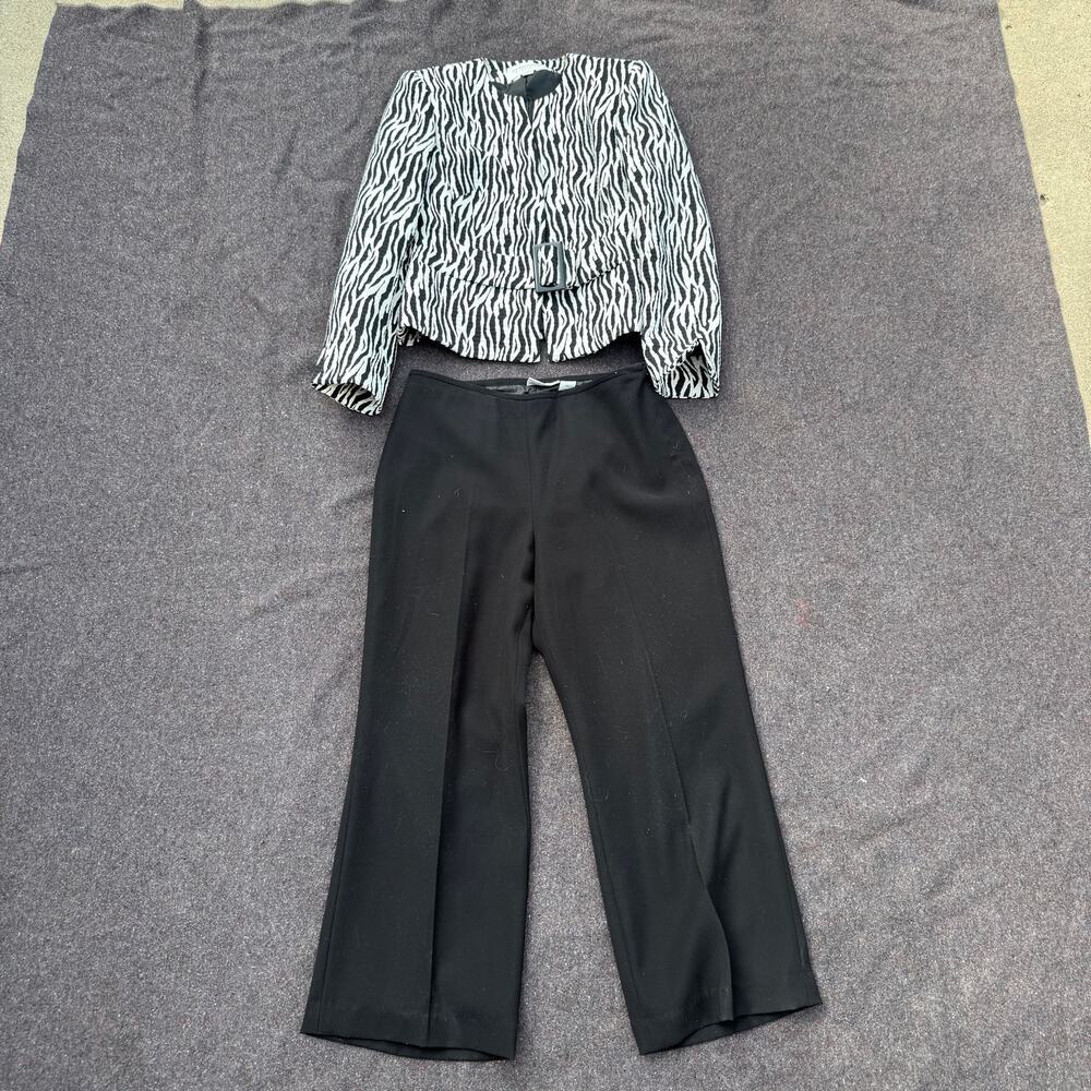 Women's Vintage Y2k Liz Claiborne Zebra Print Belted Pant Suit Set Sz 8P Small